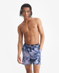 TIE DYE PRINT DOUBLE WAISTBAND MEDIUM SWIM SHORTS, Ck Tie Dye Black Aop, hi-res