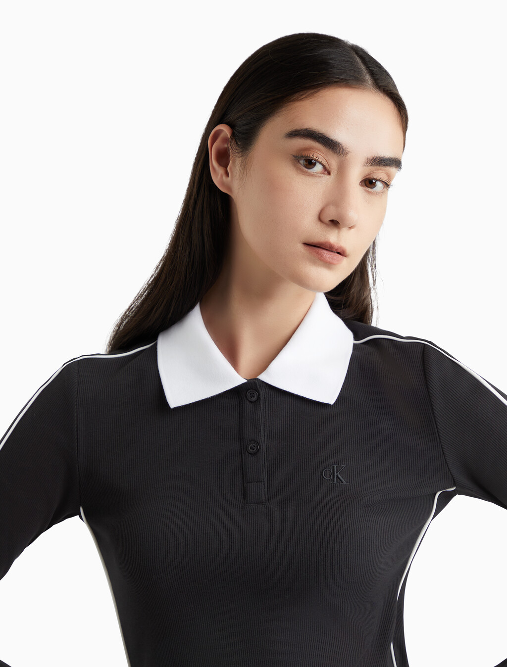 Black & White 黑白色修身 Polo 連身裙, Ck Black, hi-res