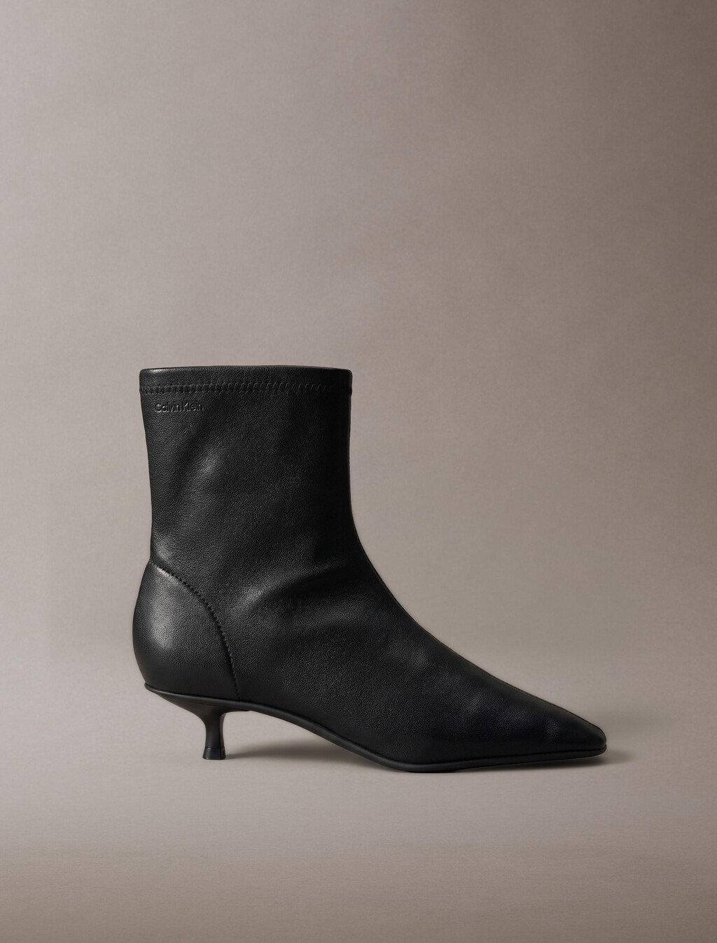 Leather Kitten Heel Ankle Boots, Triple Black, hi-res