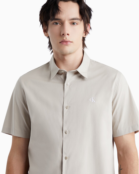 A-SS EMB SLIM SHIRTPLAZA TAUPE
