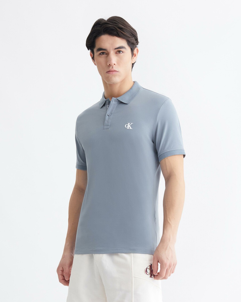 SLIM LOGO PLACKET POLO, Overcast Grey, hi-res