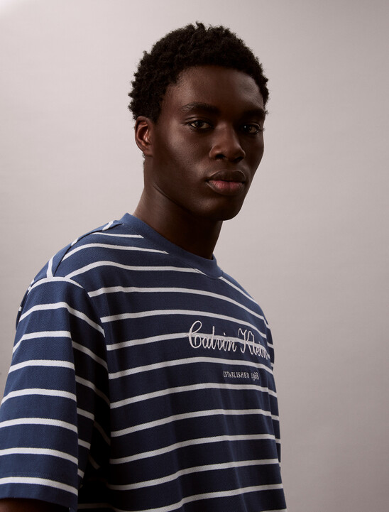 Relaxed Cotton Piqu&eacute; Stripe T-shirt