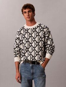 Wool Blend Logo Jacquard Jumper, Antique White, hi-res