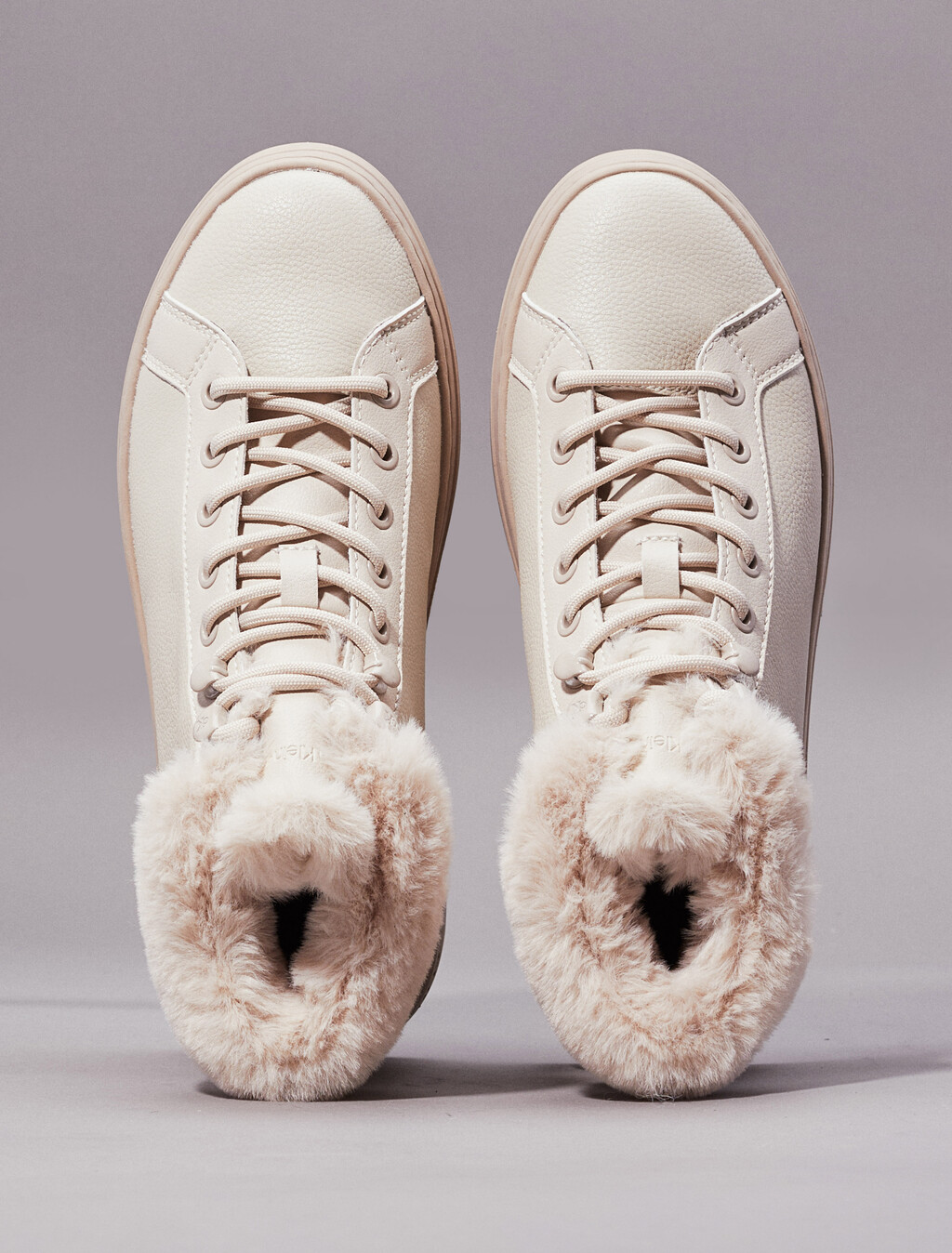 Leather Warm Winter Platform Trainers, Eggshell/Savannah Tan, hi-res
