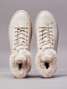 Leather Warm Winter Platform Trainers, Eggshell/Savannah Tan, hi-res