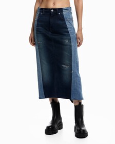 REIMAGINED DENIM FLARED SKIRT, BLUE3, hi-res