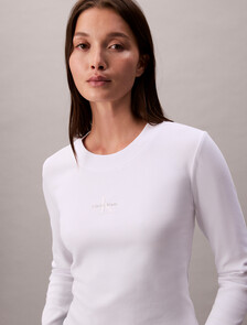 Monogram 標誌長袖貼身 T 裇, Bright White, hi-res