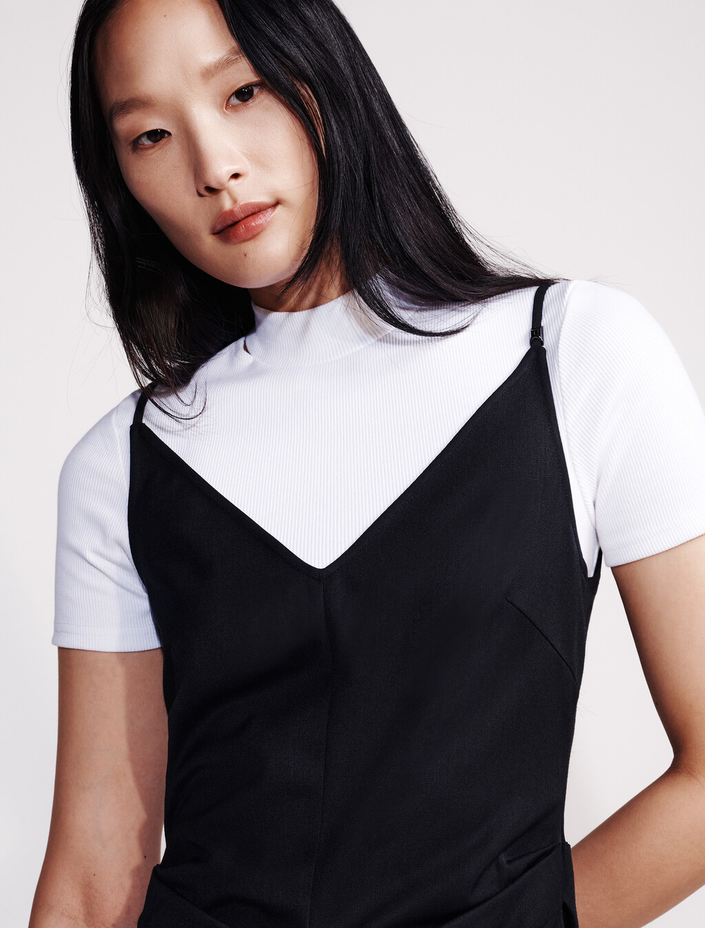 Wool Blend Tailored Dress, Black, hi-res