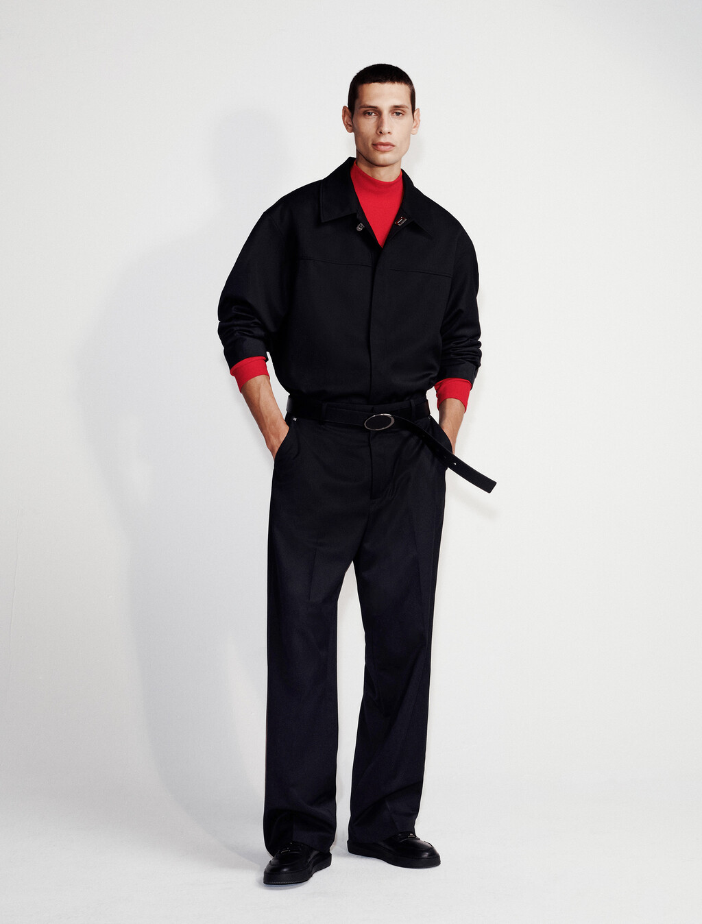 Turtleneck Ribbed Tee, Pantone Red, hi-res