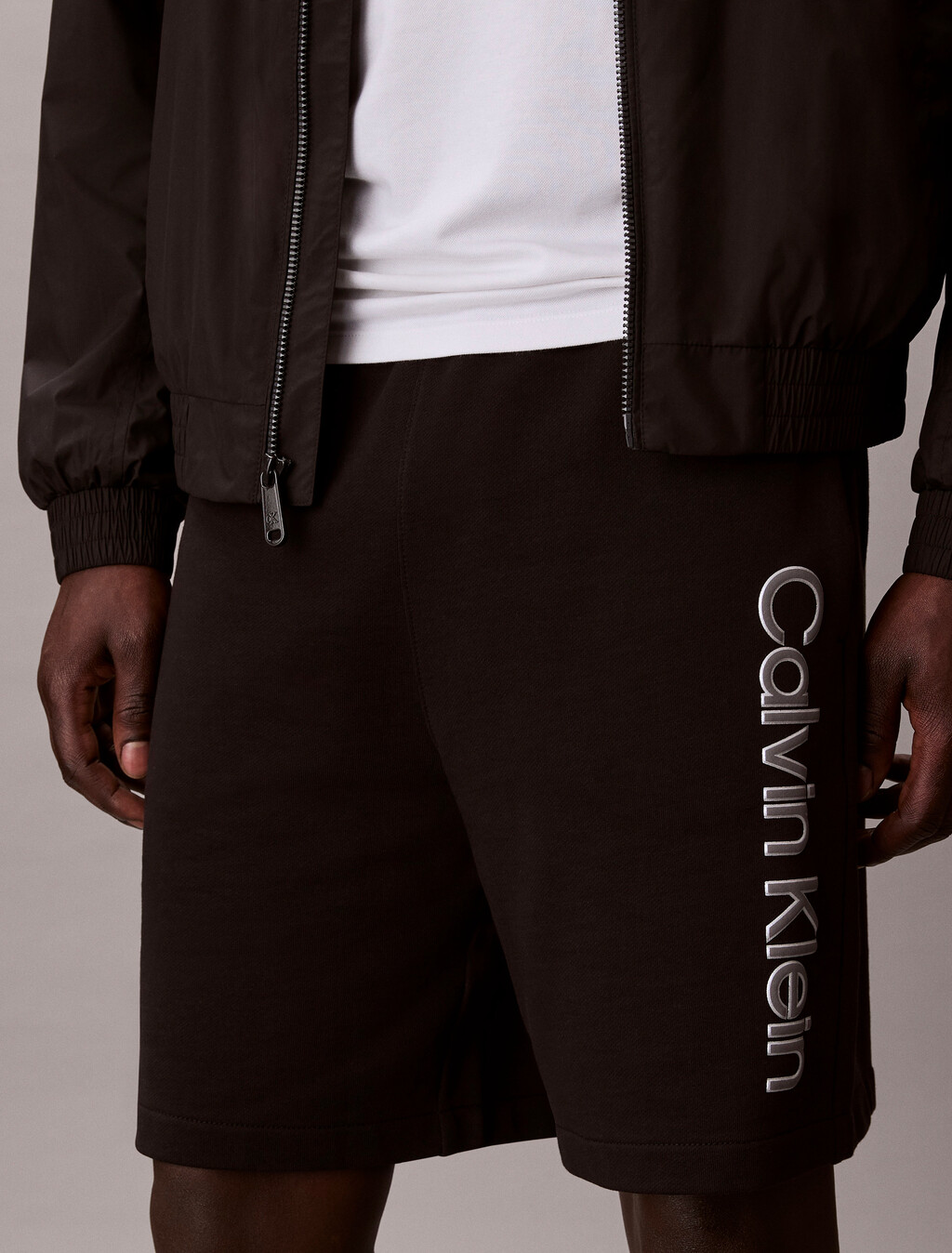 棉質毛圈印花短褲, Black, hi-res