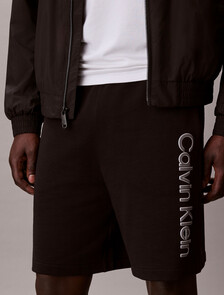 棉質毛圈印花短褲, Black, hi-res