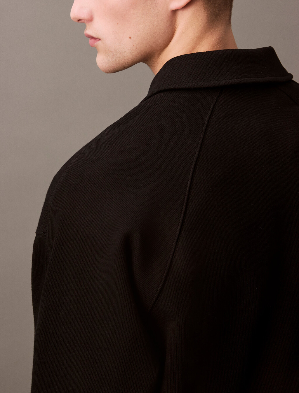 羅紋標誌貼飾拉鍊 Polo 衫, Black, hi-res