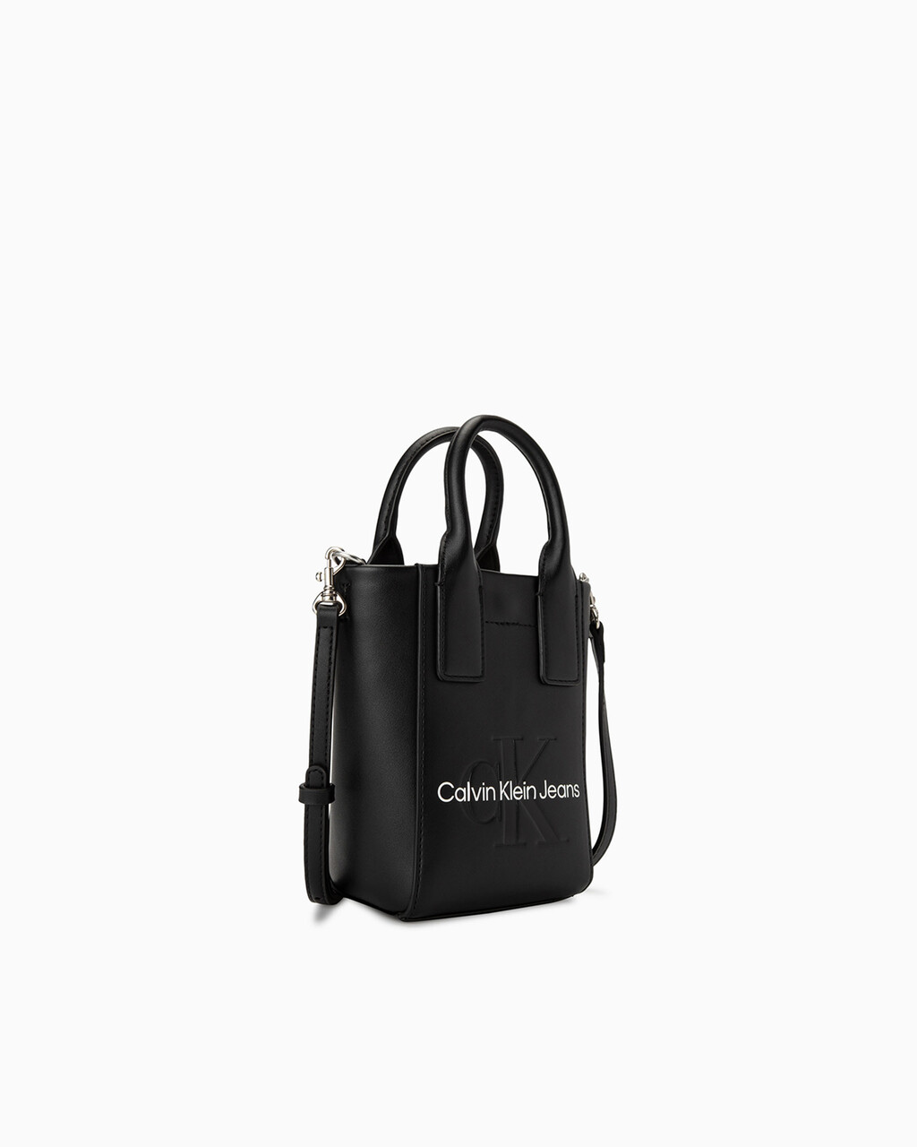 CKJ SCULPTED MONOGRAM MICRO TOTE, BLACK, hi-res