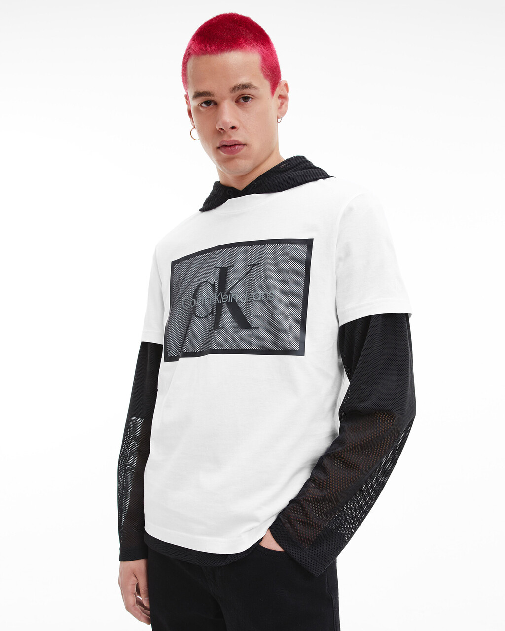 ORGANIC COTTON MONOLOGO MESH BOXY TEE, Bright White, hi-res