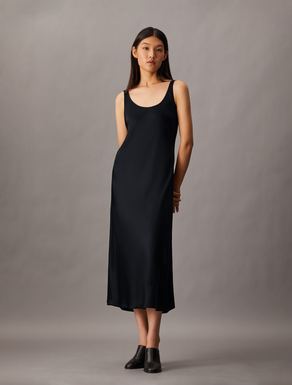 Hero Viscose Satin Slip Dress, Black, hi-res