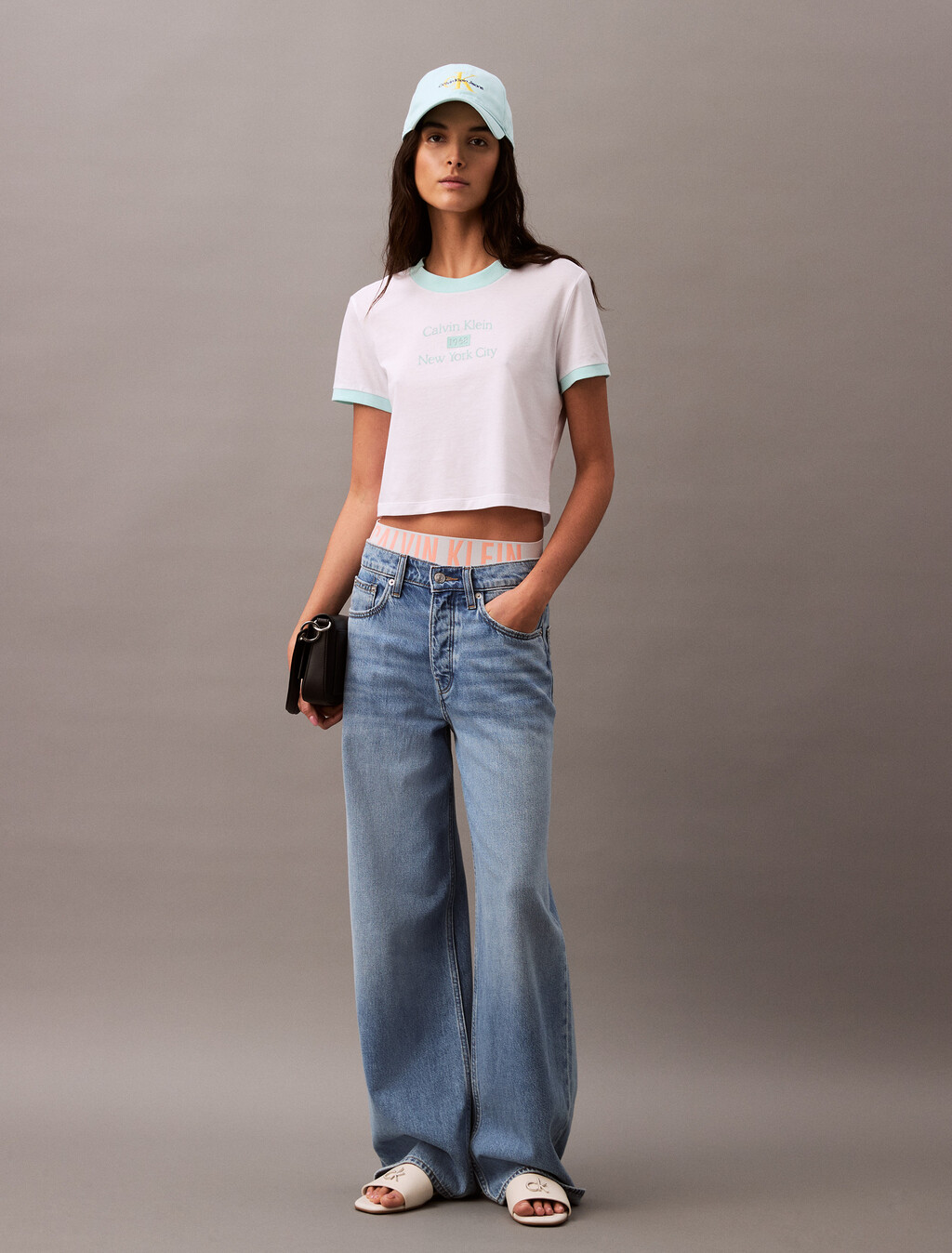 Cropped Logo Ringer T-shirt, Brilliant White_Blue Light, hi-res