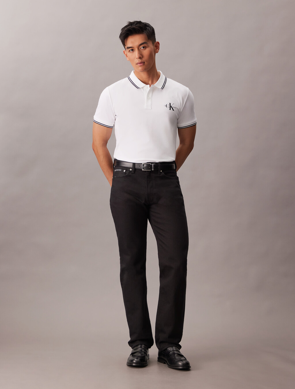Monogram Slim Tipped Polo, Bright White, hi-res