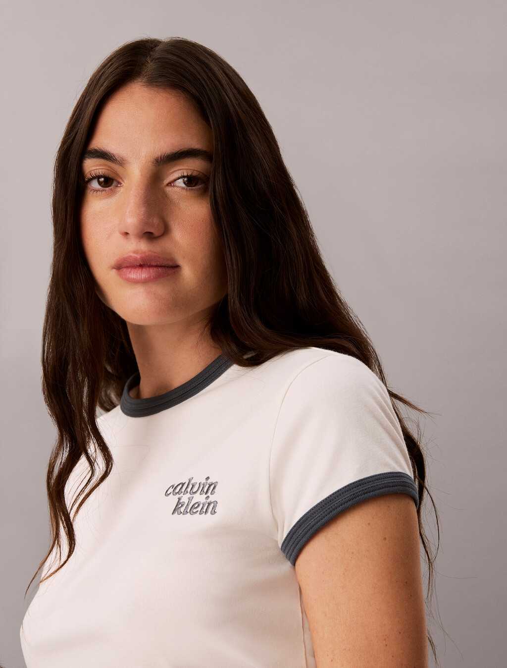 Embroidered Logo Ringer T-shirt, Tofu, hi-res