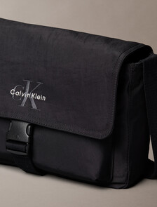 Bold Logo Nylon Flap Messenger Bag, Black, hi-res