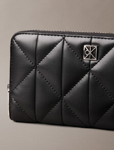 絎縫標誌長拉鍊銀包, Black, hi-res