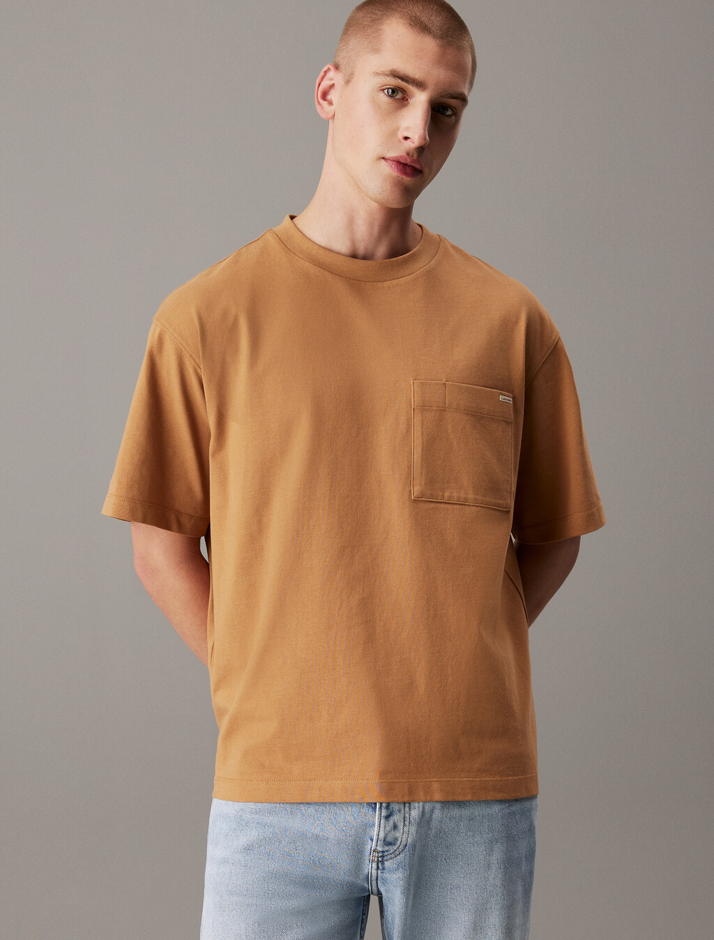 平紋寬鬆口袋 T 恤, Tobacco Brown, hi-res