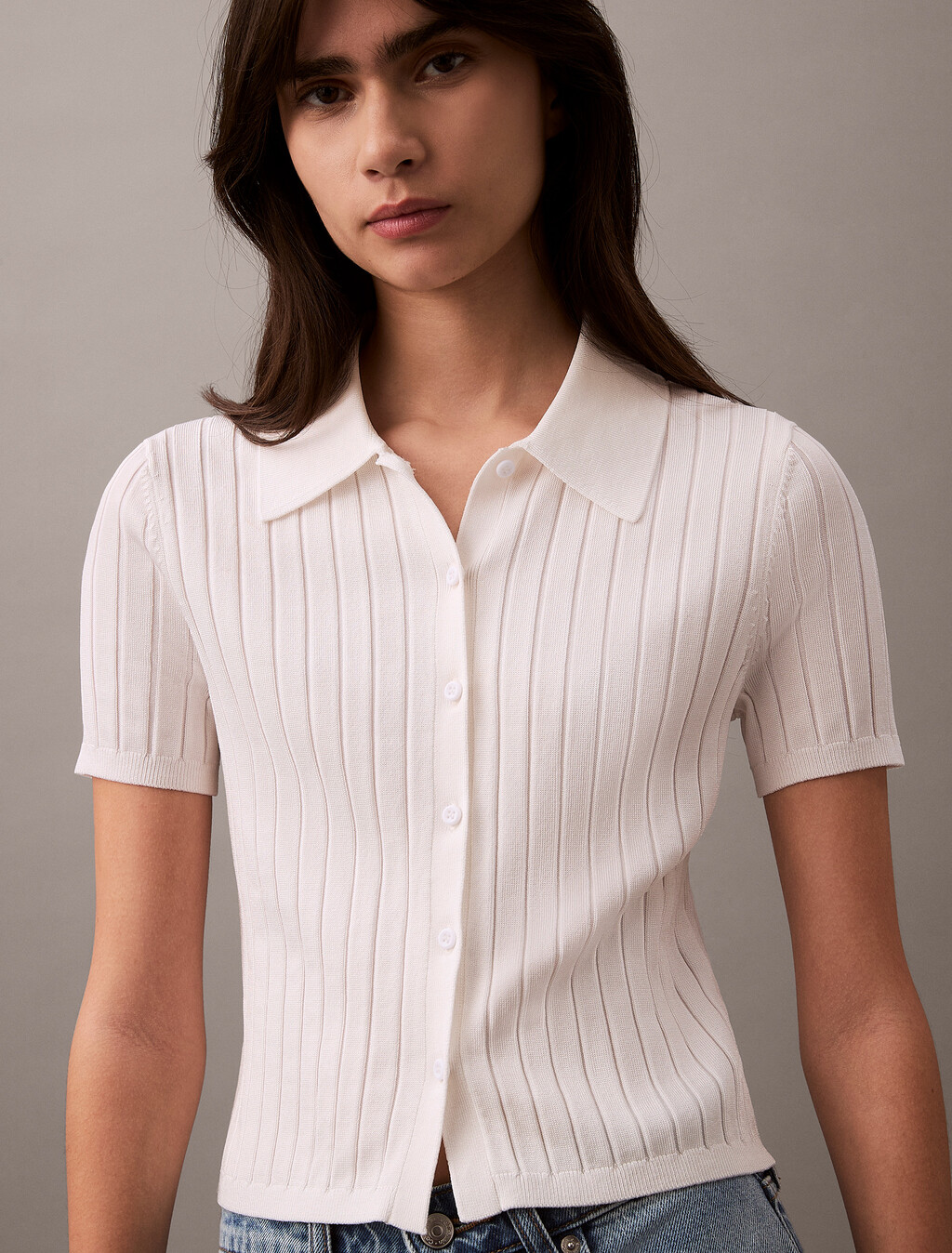 Silky Cropped Baby Polo Shirt, Brilliant White, hi-res