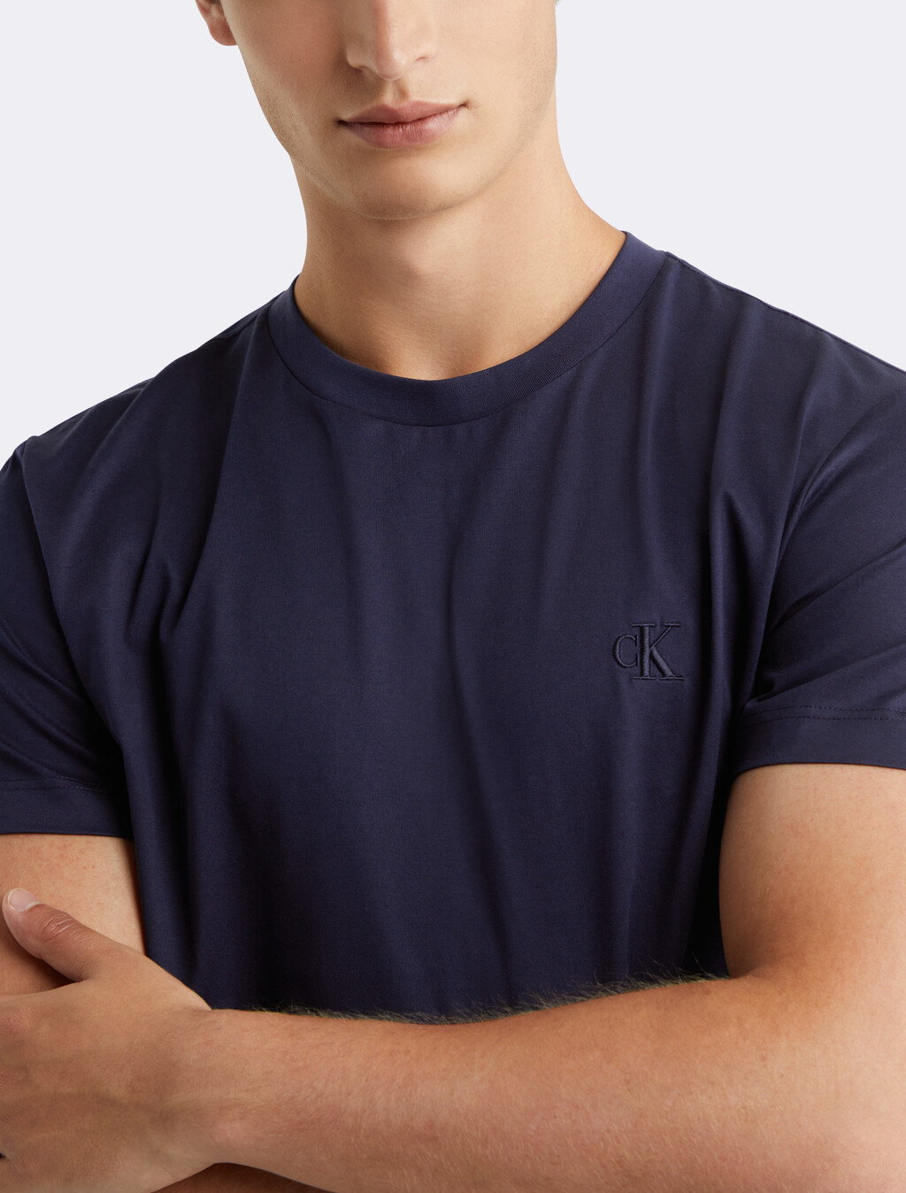 Mercerized Cotton Crewneck Slim Tee, Night Sky, hi-res