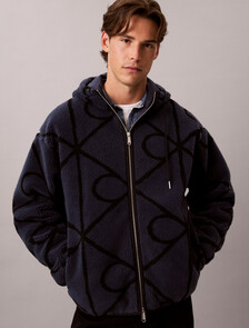 Sherpa Fleece Emblem Zip Hoodie, Blue Nights, hi-res