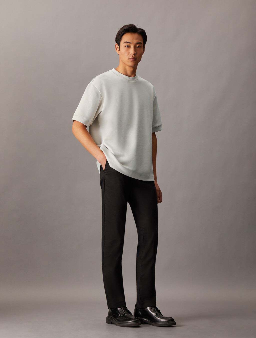 Combed Lightweight Interlock Cotton Crewneck T-Shirt, Chalk, hi-res