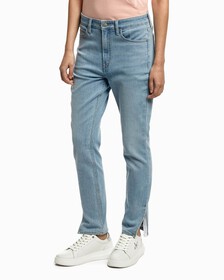Light Wash High Rise Skinny Ankle Jeans, Light Blue Logo Split Hem Back Emb, hi-res