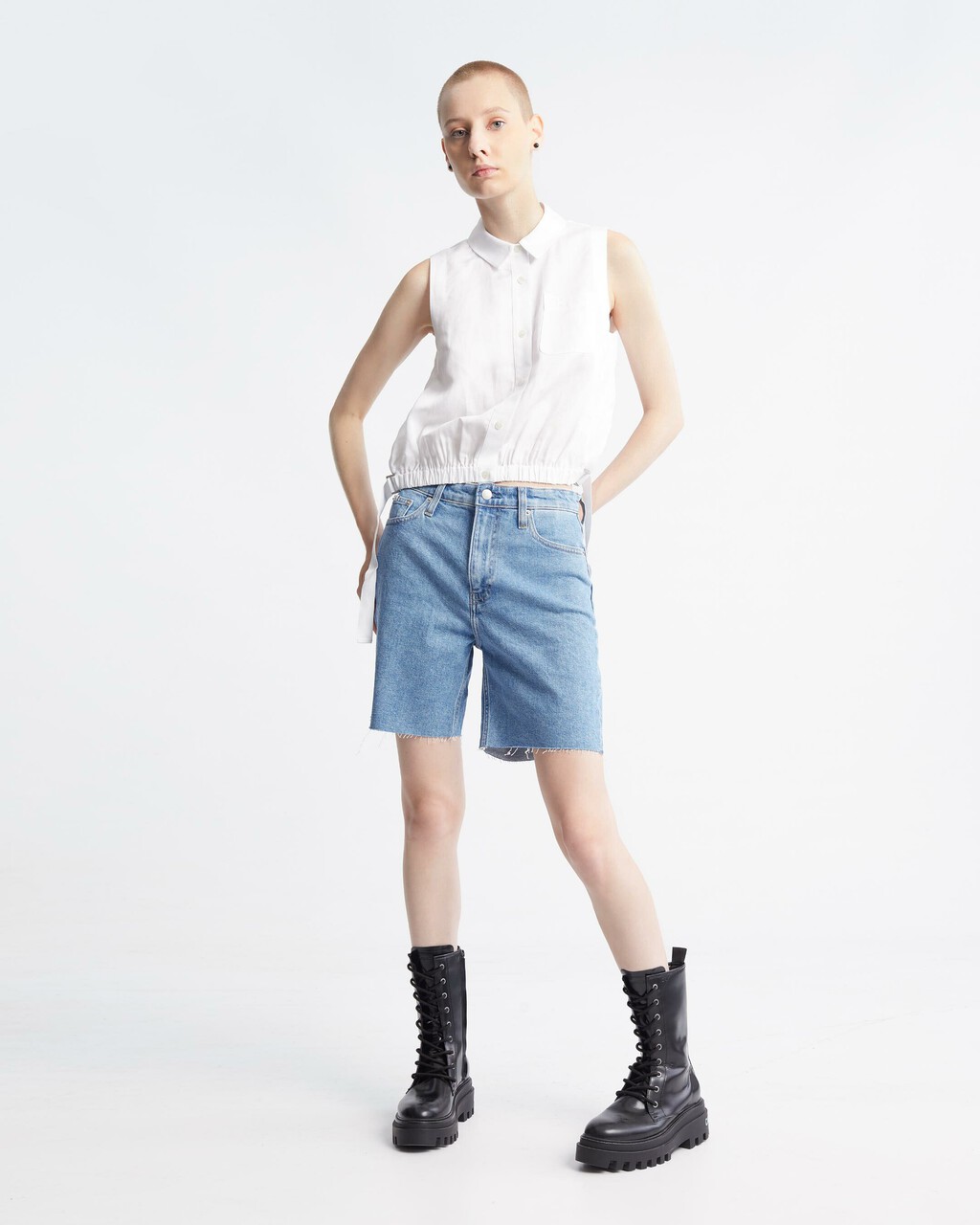 Summer Textures 側帶無袖裇衫, Bright White, hi-res