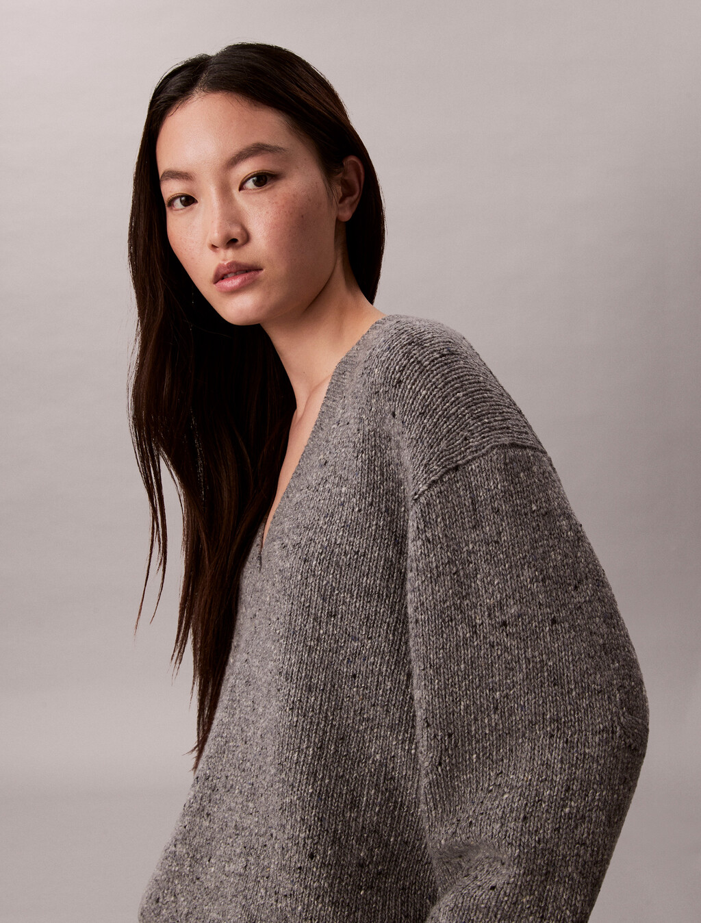 Chunky Relaxed V Neck Sweater, Stoneflag, hi-res