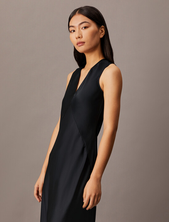 Essentials Satin Sleeveless V Neck Dress