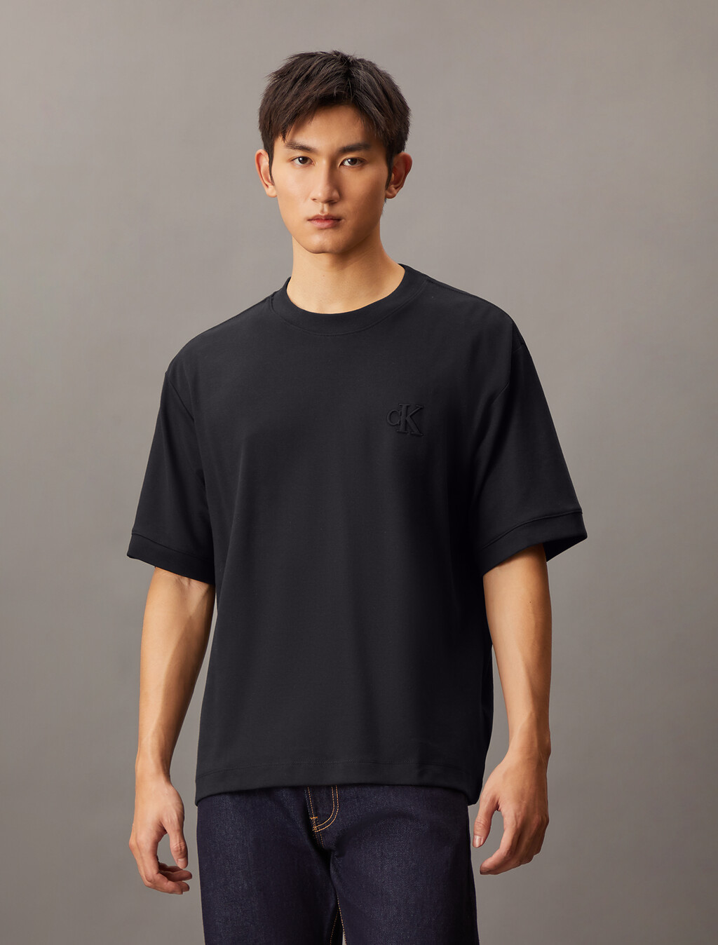 Embossed Monogram Interlock Tee, Ck Black, hi-res