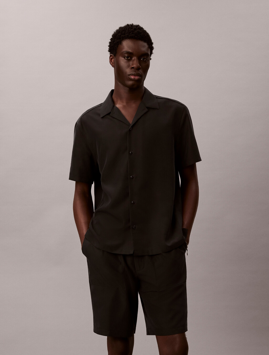 Soft Modal Short Sleeve Shirt, Black, hi-res