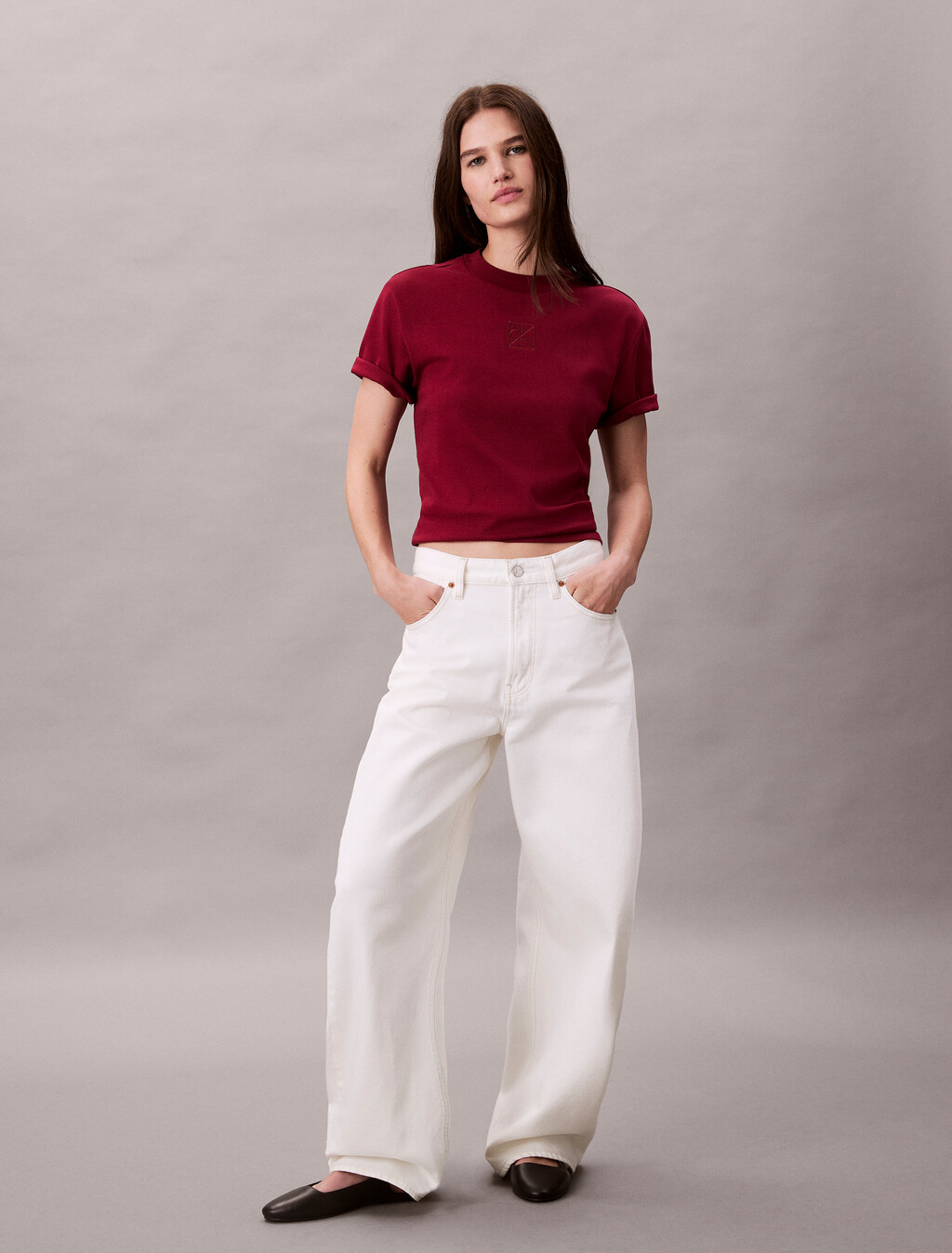 Premium Cotton Mock Neck Tee, Magenta Jewel, hi-res