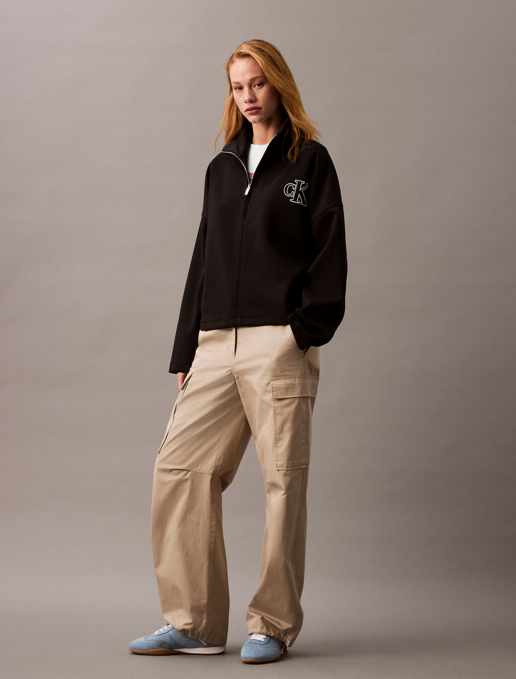Relaxed Spacer Zip Collar Jacket, Black, hi-res