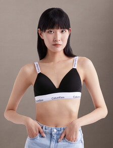 Icon Cotton 薄墊裡深 V 胸圍, Black, hi-res