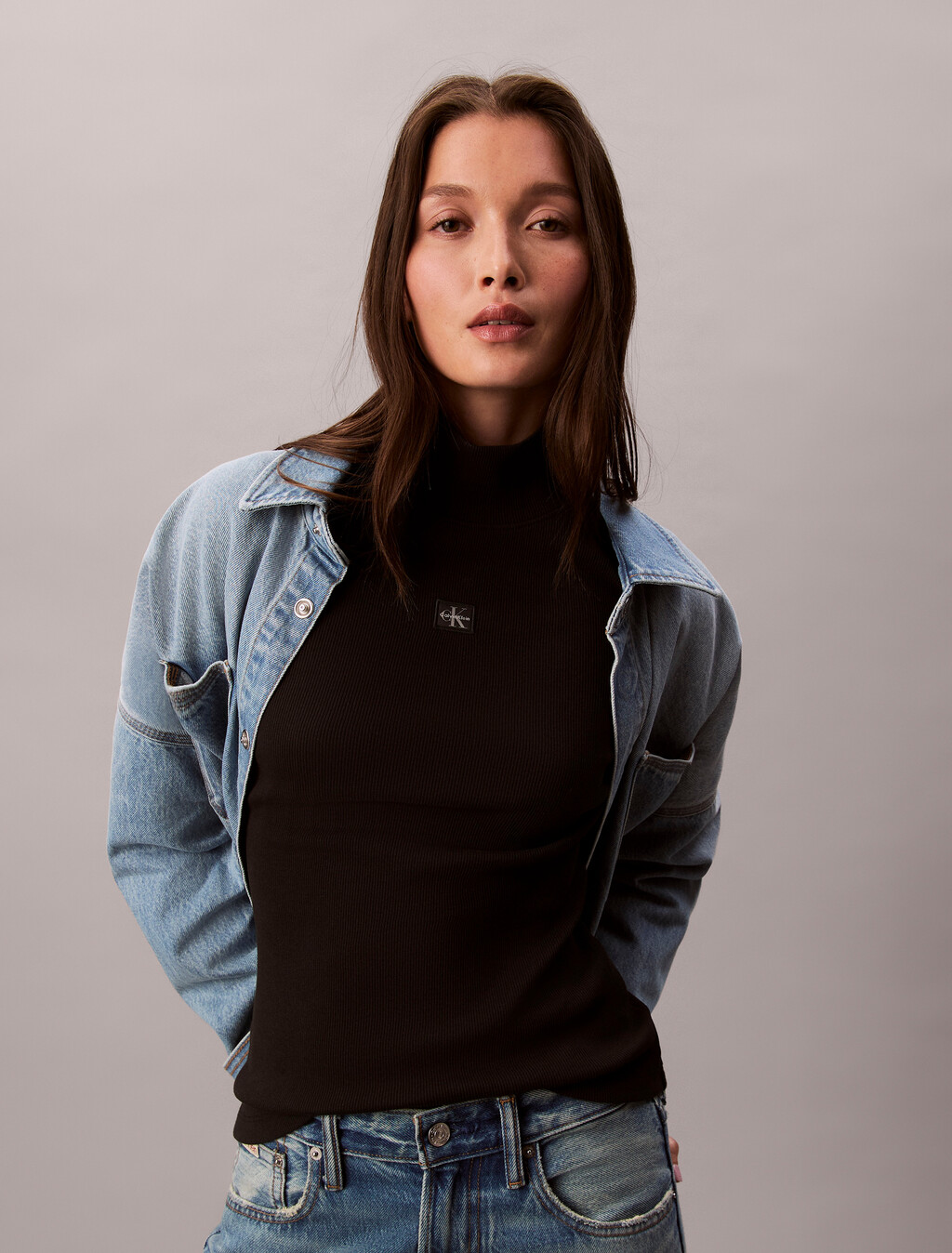 Ribbed Cotton Turtleneck Top, Black, hi-res