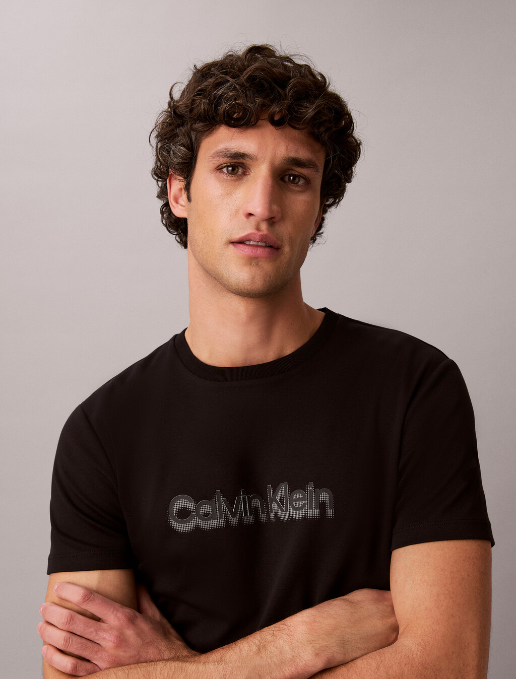 印花圖案雙針織修身 T 恤, Black, hi-res