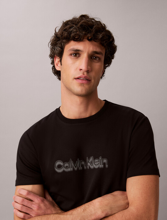 印花圖案雙針織修身 T 恤