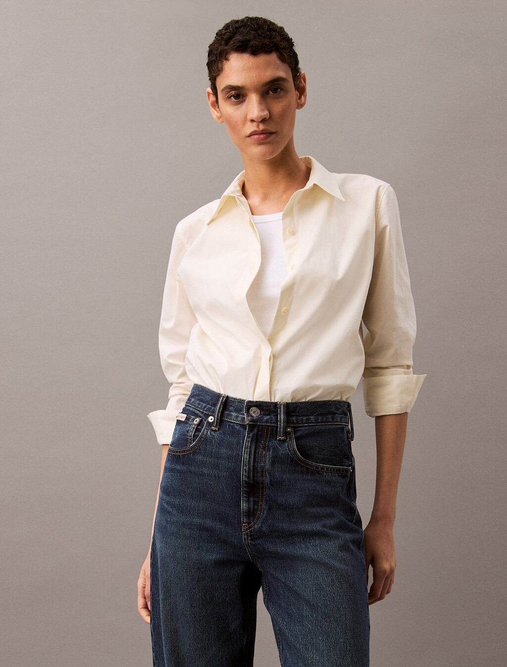 Poplin Classic Stretch Button-Down Shirt, Vanilla Ice, hi-res