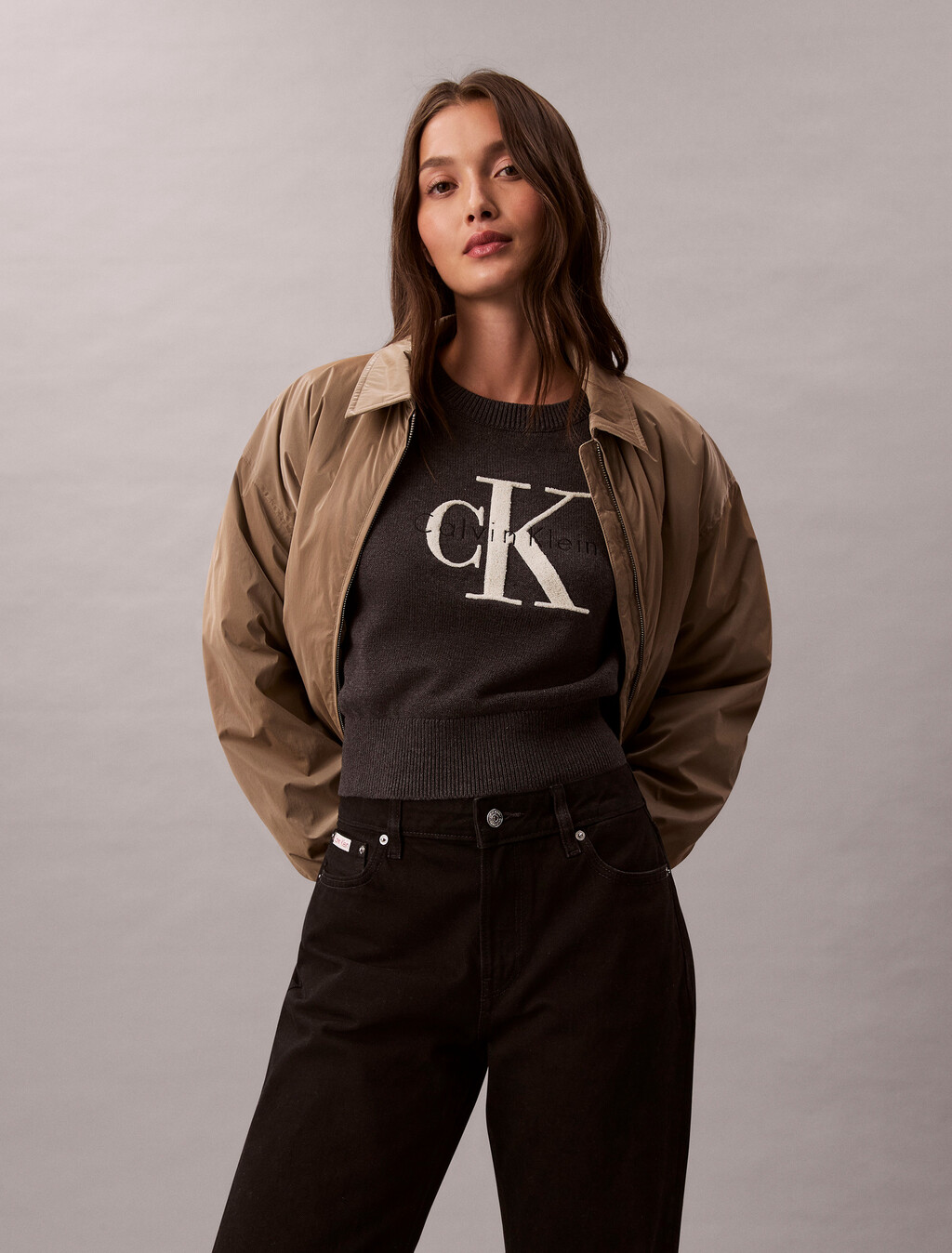 Monologo Cropped Jumper, B85 Charcoal Heather, hi-res