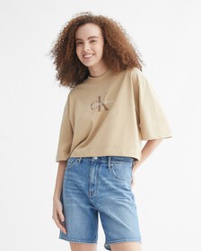 AMPLIFIED HEROES BOXY CROPPED TEE, Travertine, hi-res
