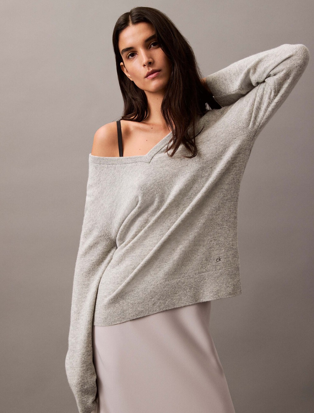 Cashmere V-Neck Sweater, B10 Grey Heather, hi-res