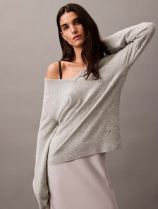 Cashmere V-Neck Sweater, B10 Grey Heather, hi-res