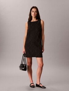 All-Over Logo Denim Mini Dress, CK WORN BLACK, hi-res
