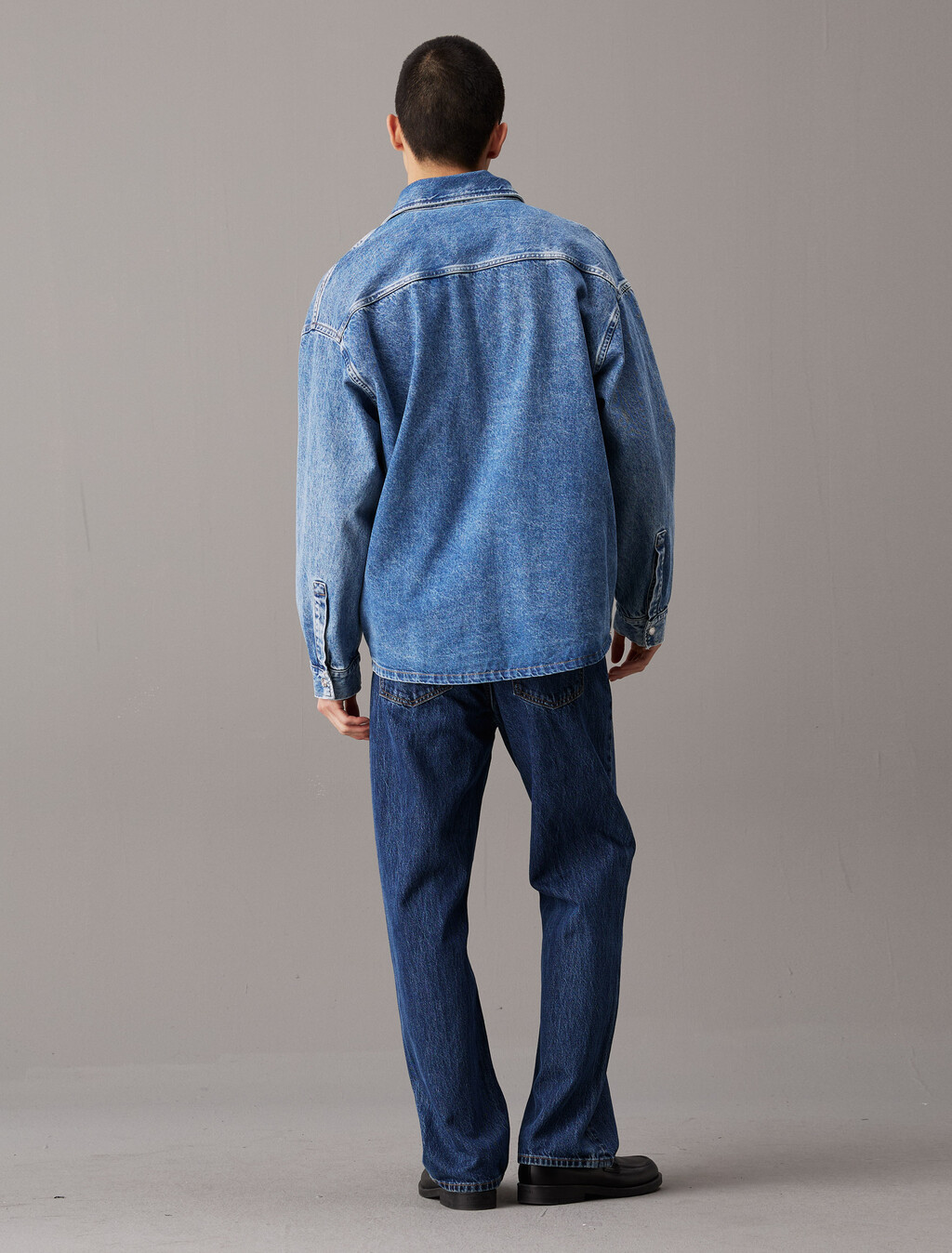 超寬鬆牛仔襯衫式外套, Denim Medium, hi-res