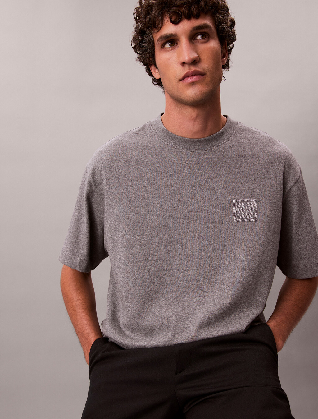 CK Emblem Patch Tee, Med Grey Heather, hi-res