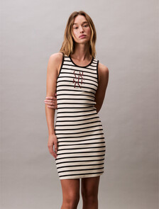 Stripe Cotton Rib Sleeveless Dress, 18764 CSM25S_K004+3_Sweet Corn, hi-res